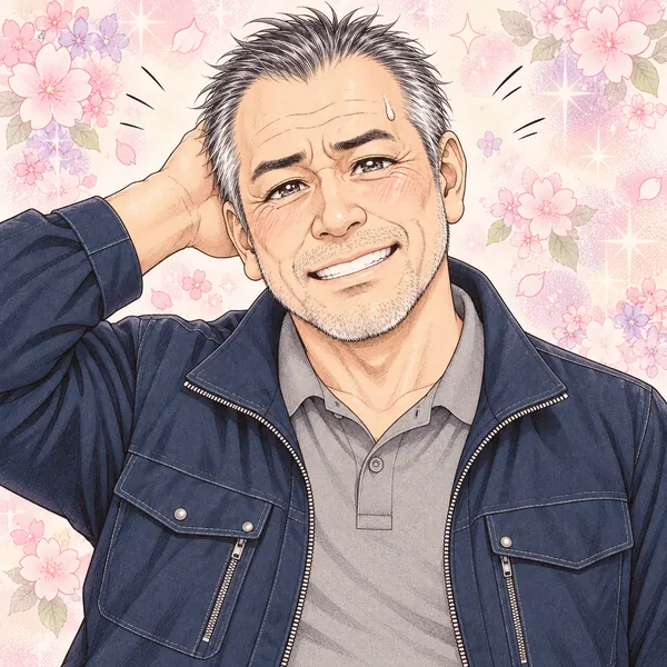 花房りせの画風で描いた、頭をかいて笑う社長